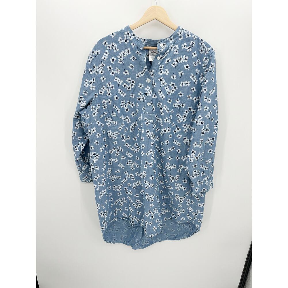 Draper James x Lands' End Women Denim Floral Long Sleeve Tunic Dress Cotton‎ 1X